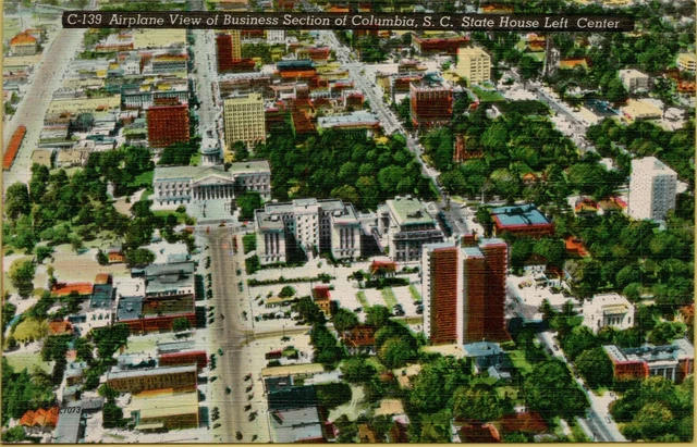 Aerial Airplane View Business Section Columbia South Carolina SC Postcard A17