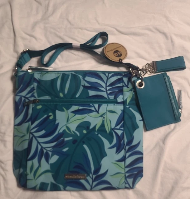 New Samantha Brown To-Go  Crossbody Tropical Leaves Organizer Travel Purse