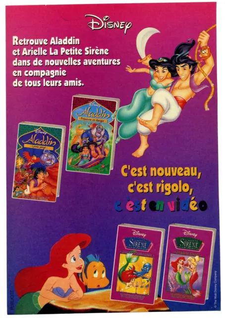 Une publicité de 1995 pour Disney, cassette vidéo Aladdin et la petite sirène
