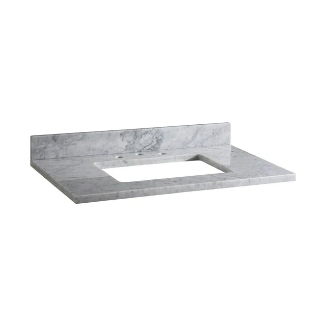 37 Inch Stone Top for Rectangular Undermount Sink-Carrara White Finish -