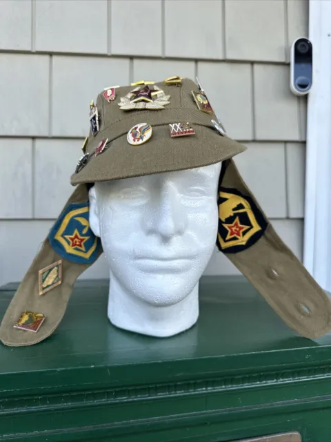 Russian Army Cap Military Soviet Soldier Hat With Patches And Pins