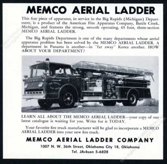 1958 Big Rapids Michigan fire engine truck photo Memco vintage trade print ad