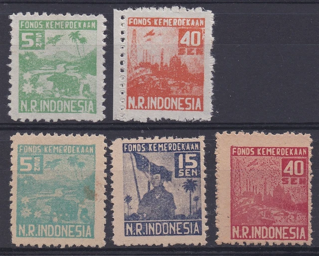 Sumatra 5 x Fonds Kemerdekaan stamps Republik Indonesia ex Dutch East Indies