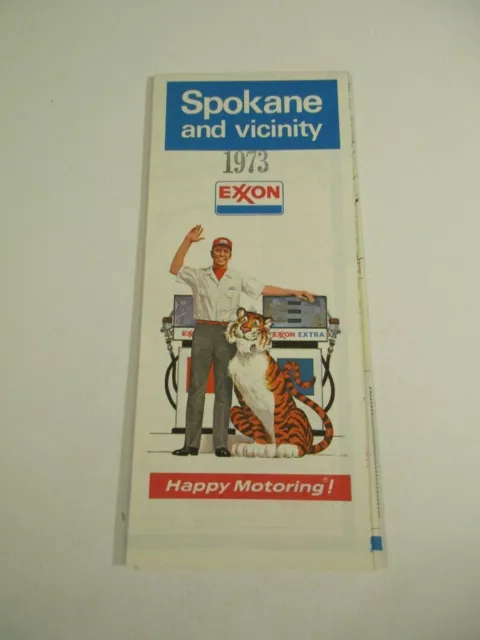 Vintage 1973 Exxon Spokane and vicinity Oil Gas Station Travel Road Map~Box Y