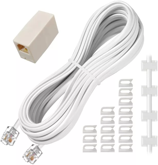 Phone Extention Cord 25 Ft Telephone Cable with Standard RJ11 Plug & Couplers