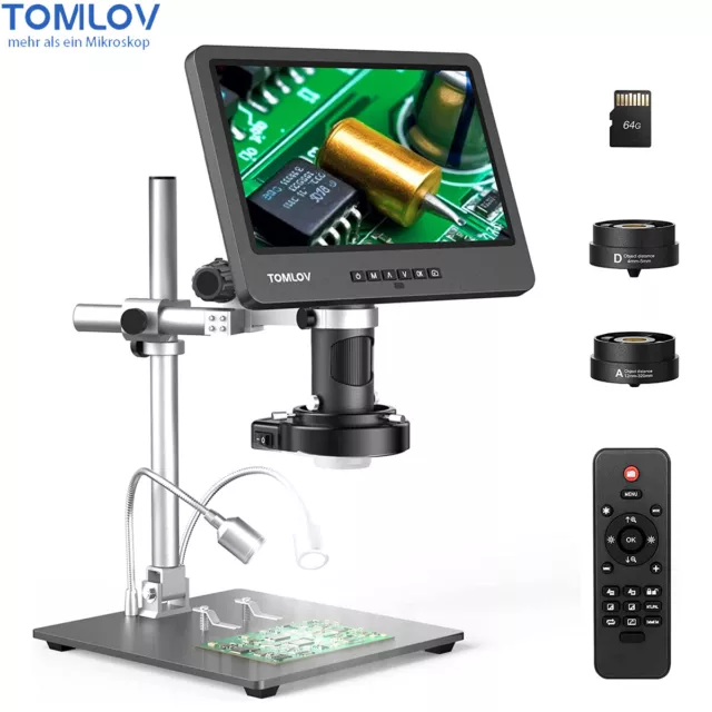 TOMLOV 10inch Pioneering 3-Lens 2K Digital Microscope 24MP HDMI Microscope IPS