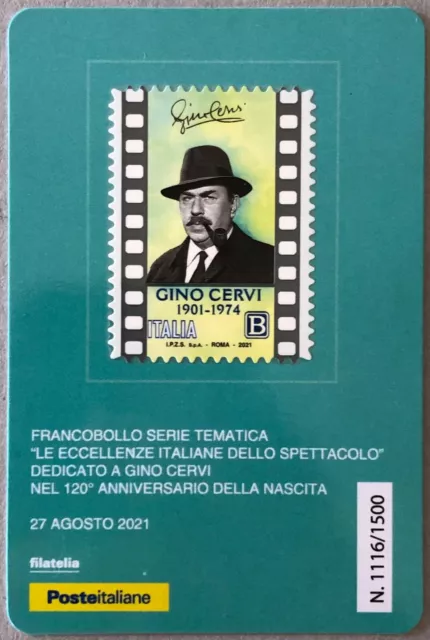 ITALIA 2021 GINO CERVI TESSERA FILATELICA FRANCOBOLLO tiratura 1500