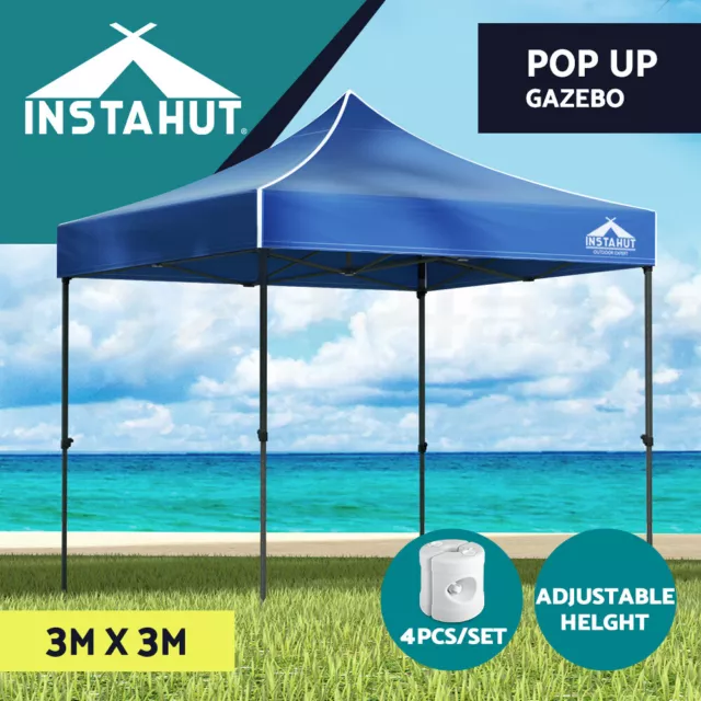 Instahut Gazebo Pop Up Marquee 3x3 Folding Outdoor Wedding Tent Base Pod Blue