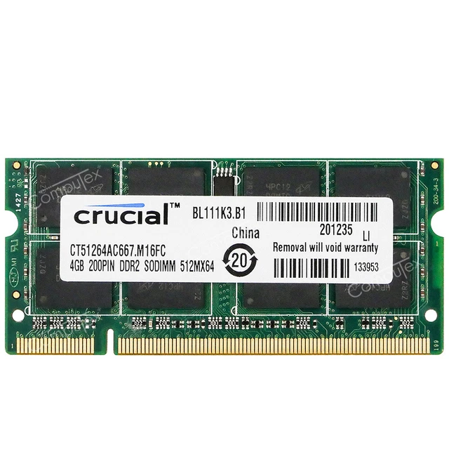 Crucial 4GB 8GB 16GB PC2-5300S DDR2-667Mhz 200pin CL5 1.8v Non Ecc Laptop Memory