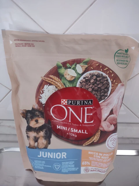 7 Pcs PURINA ONE MINI 10kg Crocchette Cane Junior Ricco in Pollo, con Riso 800 g