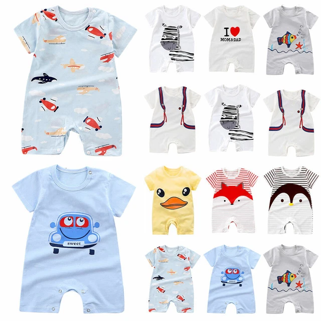 Newborn Baby Boys Girls Cartoon Animal Romper Short Sleeve Pjs Playsuit Jumpsuit