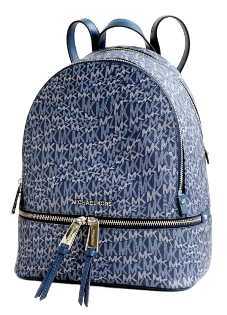 Michael Kors Backpack Bag Rhea Zip Medium Pkt Backpack Hri. Blue Multi New