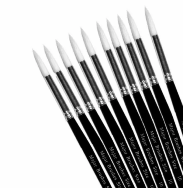 Synthetic Sable Brush Packs of 10 Round Watercolour Acrylic Paint White / Black