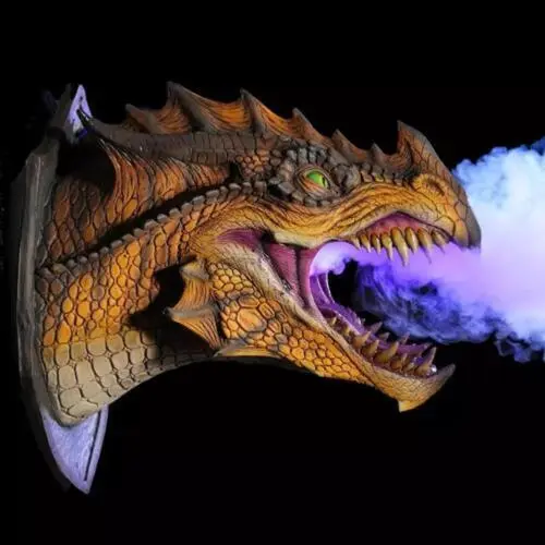 3D Dragon Head Wall Mounted Sculpture LED Smoke Dinosaur Home Decor Statue Art/