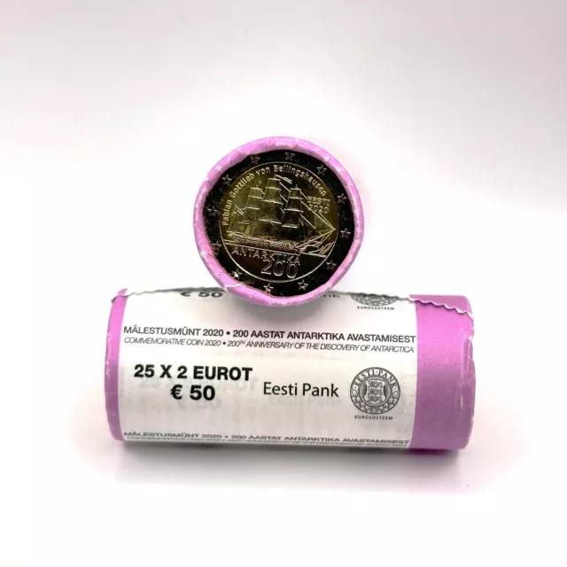 2020 Estland Estonian 2 Euro UNC Münzen Rolle Antarctic 2€ X 25