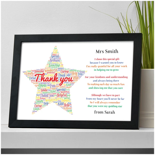 PERSONALISED THANK YOU Teacher Gift STAR School Teacher TA Nursery ...