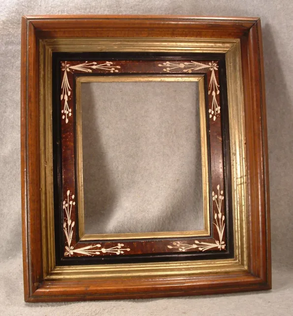 Antique Victorian Eastlake Carved Ebony Gold Gilt Wood Picture Frame 17" X 14.5"