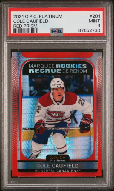 2021-22 O-Pee-Chee Platinum Red Prism Marquee Rookies Cole Caufield #201 PSA 9