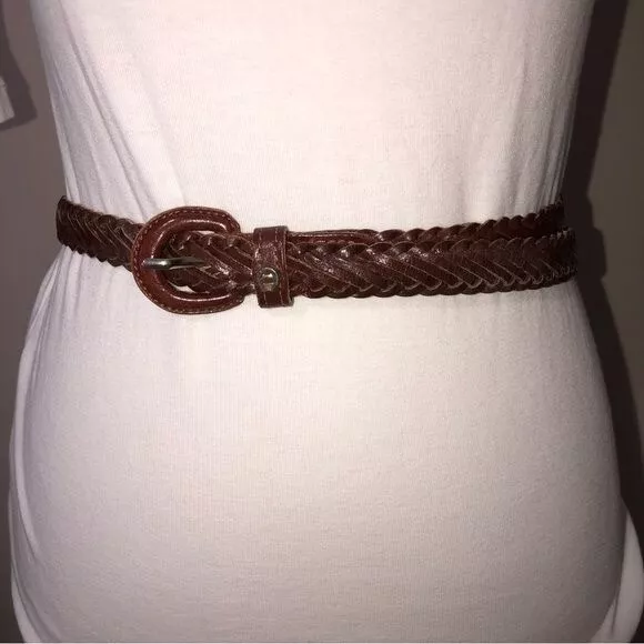 Etienne Aigner Belt Braided Leather Skinny Vintage Brown 36” Vintage Unisex Boho