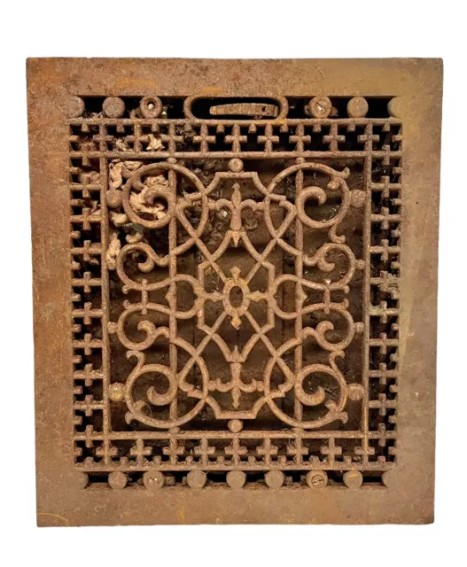 Antique Cast Iron Heating Grate Cover Vent Register Ornate DESIGN 14 X 12” d