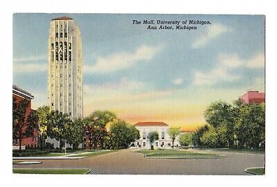 Ann Arbor Michigan Postcard, The Mall U of Mich, Posted 1948, Curt Teich Linen