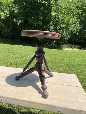 Antique Piano Stool TONK Chicago NYC Solid Wood Spin Iron Stick And Ball 2