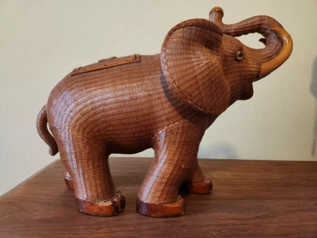 Elephant Shanghai Handicrafts Collection Hand Woven Wicker & Wood Elephant Box