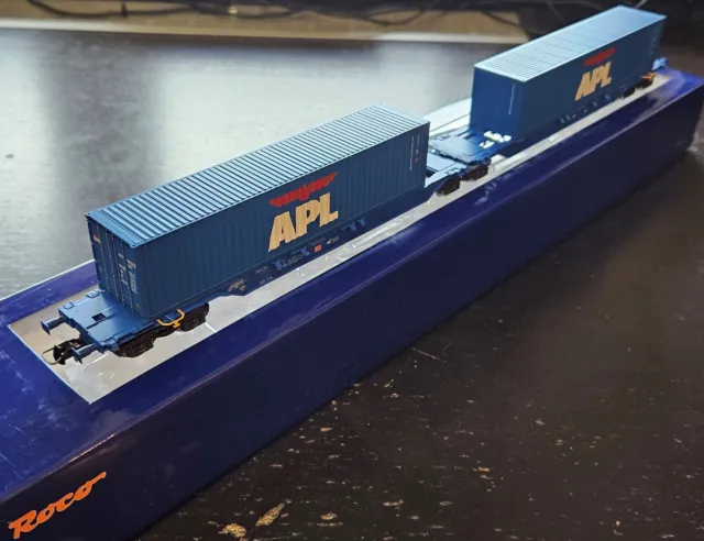 NEU - H0 Roco 67826 Doppel-Containerwagen Sggmrs715 blau DB-AG 2x 40' APL Ep.5