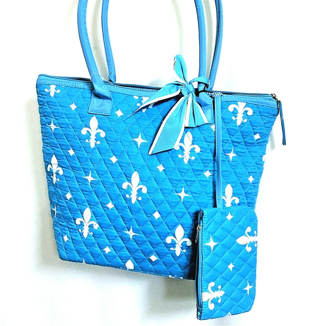 Baby Bag Mommy Bag Shopping Tote Blue Quilted Fabric Lined 4 Pocket Change Purse
