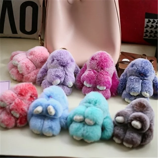 6" Real Rabbit Rex Fur Bunny Frost Doll Toy Keyring Handbag Pendant Accessories