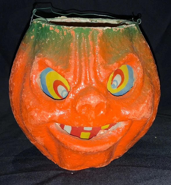 VINTAGE HALLOWEEN PAPER Mache Pumpkin Lantern Smiling Jol! 26.00