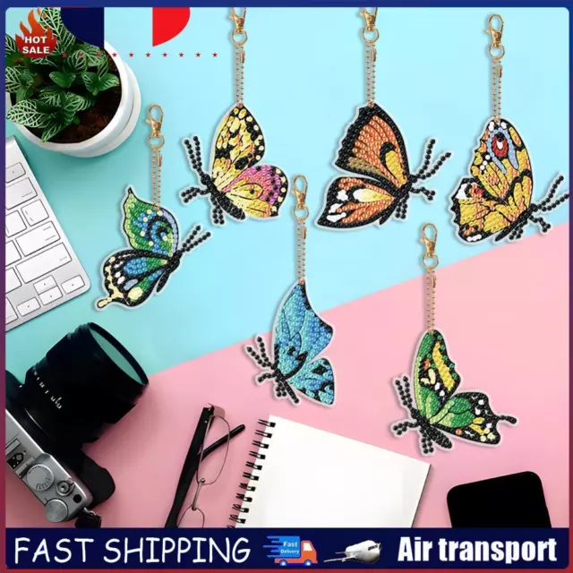 6PCS Double Sided Diamond Painting Art Keychain Pendant (Butterfly) FR