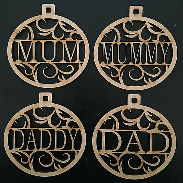 Personalised  Christmas Tree Decorations Baubles - Wooden Shapes, Gift, Tag, MDF