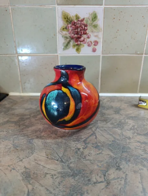 Vintage POOLE POTTERY Small Orange And Red Abstract Bulb Vase 11m Tall VGC