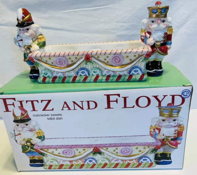 Fitz and Floyd Nutcracker Sweets Tidbit Cracker Dish Figurine 11” Long x 5” Tall
