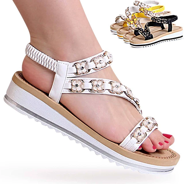 Femmes Semelle Compensée Sandales Lanière Sandales Plateformes Paillettes Fleur