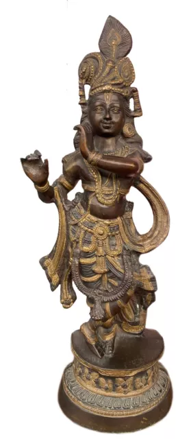 Krishna Statue Hindu God Radha Lord Idol Vintage Figurine Brass Sculpture Decor