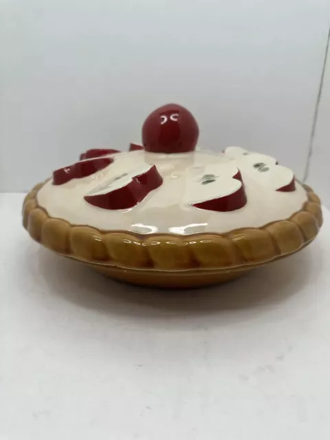 Apple Pie Plate Dish Keeper with Lid Apple Slice Top Vintage Ceramic