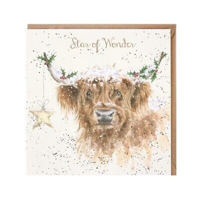 NEW Wrendale Designs 'Highland Star' Cow Christmas Greeting Card 15cm UK