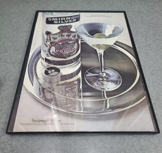 1976 Smirnoff silver vodka martini glass olive vintage Print Ad Framed 8.5x11