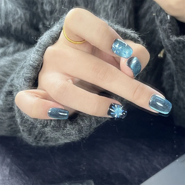 Hecho a mano fuegos artificiales de uñas falsos ojo de gato prensa cuadrada en uñas para arte de uñas 10 piezas