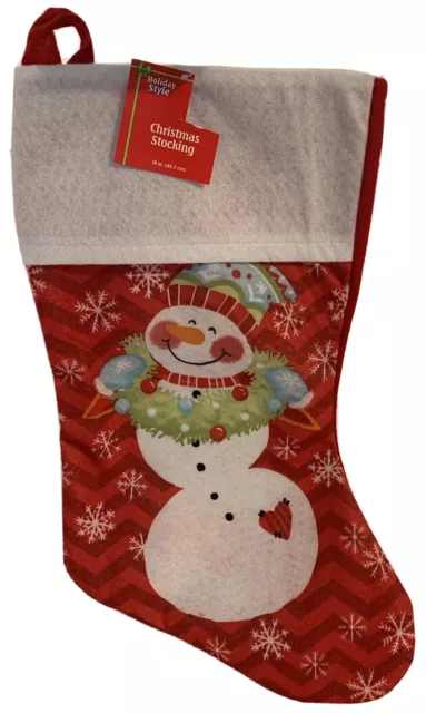 Holiday Style Snowman With Wreath Multi-color 18" Christmas Stocking NEW