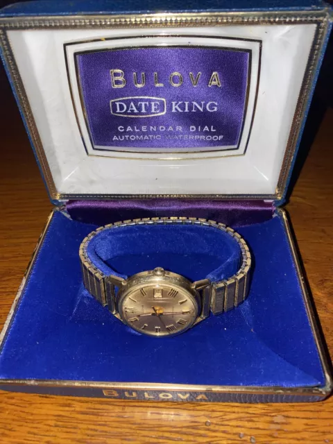 Vintage Bulova Date King Self-Winding Waterproof Watch W/ Speidel Band 1968