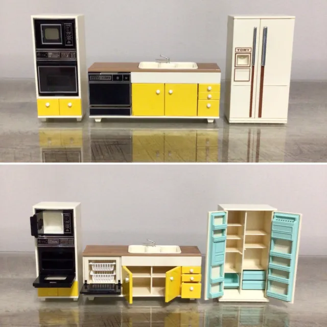 Vintage Tomy Smaller Homes Dollhouse Refrigerator, Sink/Dishwasher, Oven ~ Japan