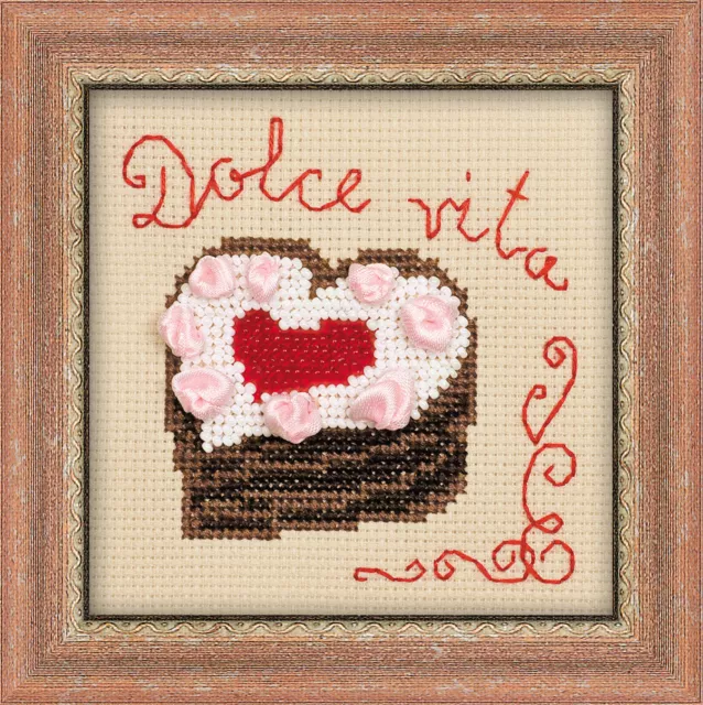 RIOLIS Stickpackung Stickbild "Heart Cake" gezählter Kreuzstich + Satinband