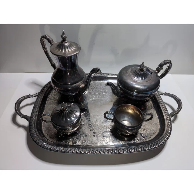 VINTAGE VIKING PLATE Silverplate E.P. Brass Lead Mounts Coffee/Tea