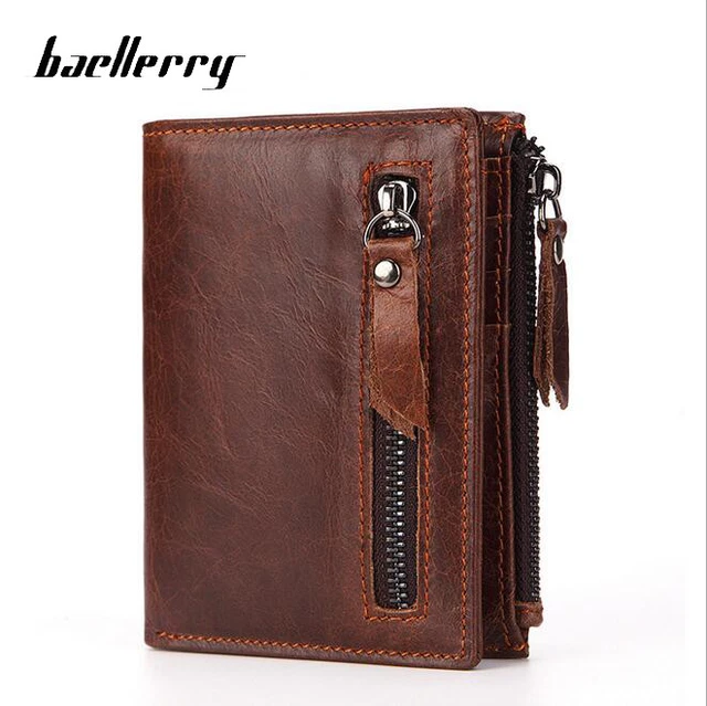 Men's Genuine Leather Cowhide Bifold Wallet Credit Card ID Holder Zipper Purse