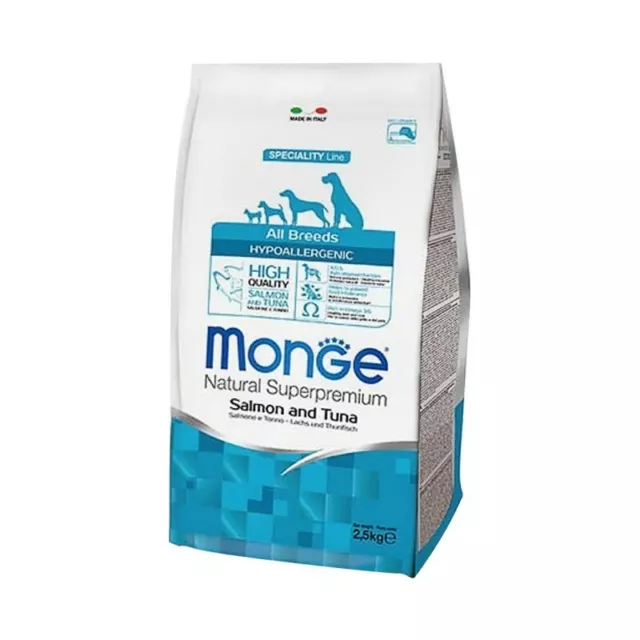 MONGE natural superpremium hypoallergenic salmon and tuna dry food 2,5kg