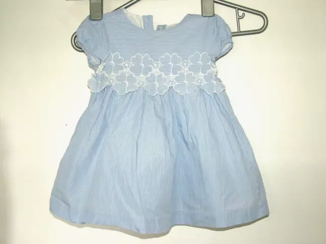 Baby Girl Blue White Striped Dress Janie & Jack 12 to 18 months, lined, applique