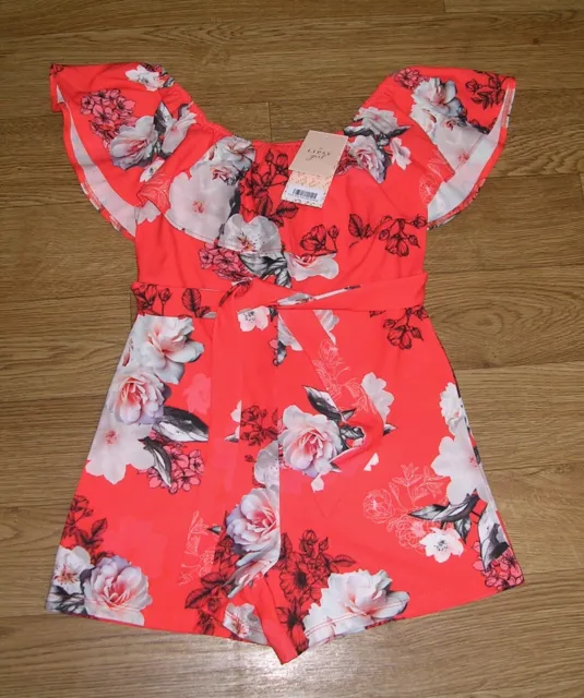 BNWT LIPSY Girls Red Floral Print Occasion Party Playsuit Age 5-6 116cm NEW